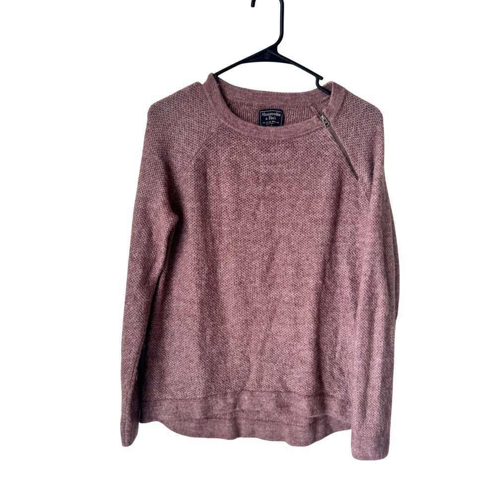Abercrombie & Fitch Womens Mauve Marl Knit Shoulder Zip Raglan Sweater Small